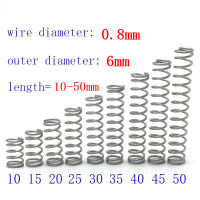 เส้นผ่านศูนย์กลางของสายไฟ = 0.8Mm Od = 6สเตนเลสสตีลการต่อป้องกันการกัดกร่อนการบีบอัดขนาดเล็กสปริง L = 10-50