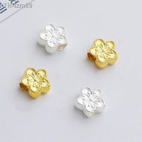 ? ของขวัญ DIY ของขวัญเครื่องประดับ S999 fine silver gold-plated flower bead cherry blossoms scattered beads insulation DIY crystal bracelet with peach blossom transport accessories