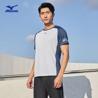 Mizuno เสื้อกีฬาแขนแขนสั้นคอกลม,เสื้อยืดสั้นสีตัดกันเสื้อกีฬาแขน