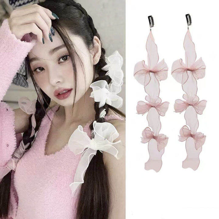 Korean Style BLACKPINK Jennie Rose Lisa Jisoo Mesh Bowknot Hairpin ...