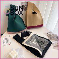 SUN BOX มินิมินิ การออกแบบเฉพาะ ถุงช้อปปิ้งถุง กระเป๋าสะพายไหล่แบบสั้น สีสบายๆ งานทำมือ กระเป๋าข้อมือปม กระเป๋าถือแบบถัก กระเป๋าโท้ท