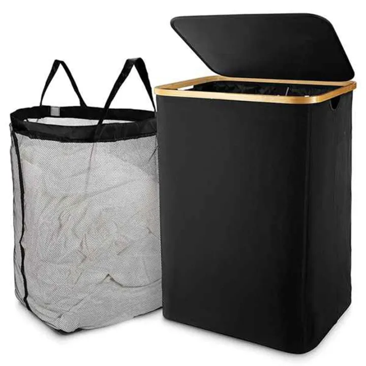 Laundry Basket with Lid, Black Laundry Basket with Removable Laundry