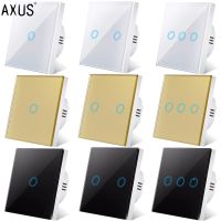 AXUS EU AC100-240V Tempered White Crystal Glass Touch Switch Panel Wall Light Switches Sensor Button 1/2/3Gang Lamp Interruttore Power Points  Switche