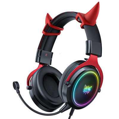 ONIKUMA X10 / Cat Pink / Devil Horn RGB Gaming Headset หูฟัง หูฟังมือถือ หูฟังเกมส์มิ่ง มีแสงไฟ RGB.