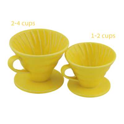 ถ้วยดริปเซรามิค ถ้วยกรองกาแฟ ทรงกรวย 1 รู  Ceramic Coffee Dripper สีเหลือง