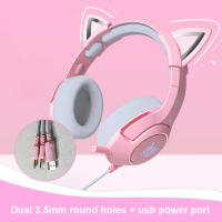 Cute Cat Gaming Headset With Microphone Hifi Music Stereo Bass Headphones LED Light Mobile Phones Girl Daughter Headset For PC