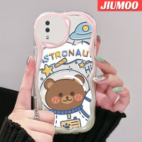 JIUMOO เคสปลอกสำหรับ Samsung กาแลคซี A10 M11 A11ลายหมีนักบินอวกาศเนื้อครีมขอบคลื่นเคสมือถือกันกระแทกแบบใสนิ่มเคสป้องกันซิลิกาเจลโปร่งใสลายกล้องถ่ายรูปเก๋ไก๋