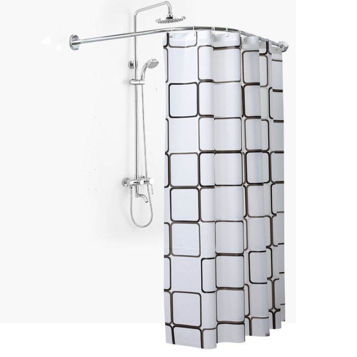 1 Set Extendable Corner Shower Curtain Rod Pole Black Stainless Steel Rail Bar Bath Door