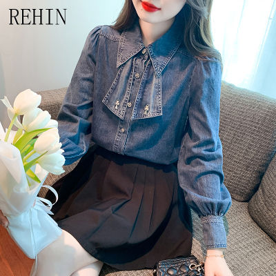 REHIN เสื้อแขนยาวผู้หญิงอเนกประสงค์,การออกแบบที่ไม่เหมือนใคร2023ฤดูใบไม้ร่วงใหม่ฉบับภาษาเกาหลีมีสไตล์หูกระต่าย