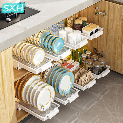 SXH ตู้พาร์ทิชันลิ้นชักในครัวชั้นวางสำหรับเก็บจานชั้นจานภายในโต๊ะอาหารตู้ชามดึงชั้นเก็บ