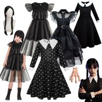 ❍❄㍿ Wednesday Addams Cosplay Dress For Girl Costumes Black Gothic Movie Dresses Children Clothes Halloween Party Wear