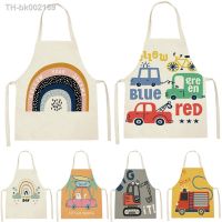 ❒♧ Cartoon Style Cute Car Apron For Children Rainbow Printing Apron Cooking Aprons Bib Household Cleaning Accessories Pinafore Bibs