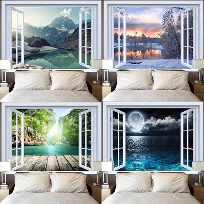 Hot sale View from the window Tapestry wall fabric scenery hanging cloth deco living room home background mural covers bed tap14