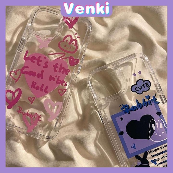 venki-เคสไอโฟน11-เคส-เคสสำหรับ-iphone-14-soft-tpu-clear-space-case-สีชมพูและสีม่วง-love-bunny-ปุ่มชุบกล้องกันกระแทกสำหรับ-iphone-14-13-12-12-plus-6-8-plus-xr-xs