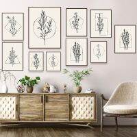 Boho Botanical Leaves โปสเตอร์ศิลปะบทคัดย่อ Minimal Line Leaf ดอกไม้ภาพวาดผ้าใบ Nordic Modern Wall ภาพตกแต่งบ้าน