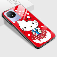 Mop Mall เคสฝาหลังกระจกนิรภัยมันวาวแมวลายการ์ตูน Y02T Y02A Vivo สำหรับเด็กผู้หญิง Kity เคสแมว KT