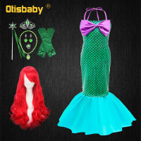 Girls Princess Ariel Dress Summer Pool Party Little Mermaid Cosplay Clothes Kid Beach Frock Off Shoulder Suspender Strap Dresses