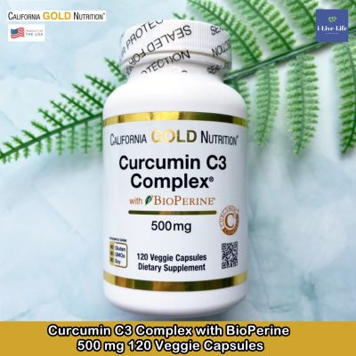สารสกัดจากเหง้าขมิ้นชัน และสารสกัดจากพริกไทยดำ Curcumin C3 Complex with BioPerine 500 mg 120 Veggie Capsules - California Gold Nutrition Turmeric, Black Pepper
