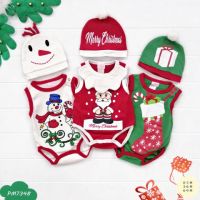 ชุด set บอดี้สูท (Bodysuit) 3 + พร้อมหมวก ตัว ลาย xmas ซานตา