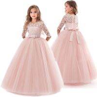 ZZOOI Teenage Girls Dress Summer Childrens Clothing Party Elegant Princess Long Tulle Baby Girls Kids Lace Wedding Ceremony Dresses