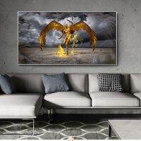 Golden Color Angel Wall โปสเตอร์-Modern Wing Canvas Art พิมพ์บทคัดย่อ Angel With Fire Cuadros รูปภาพสำหรับห้องนั่งเล่น Wall Decor