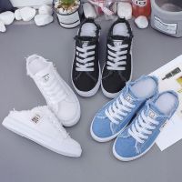 Heelless Canvas Shoes-2020 spring new canvas shoes female students half-drag no heel lazy one pedal Korean version of all-match breathable white