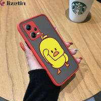 Jizetin Xiaomi Redmi โน๊ต12 5G Xiaomi Poco X5 5G เคสโทรศัพท์แบบแข็งมีน้ำค้างแข็งโปร่งใสลายการ์ตูนรูปไก่สีเหลืองน้อยน่ารักเคสป้องกันกล้องเต็มรูปแบบ