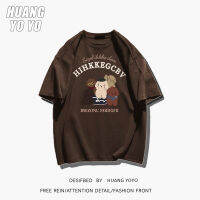 HUANGYOYO เสื้อยืดเสื้อแขนสั้นลายตัวอักษรผ้าฝ้าย100% หมีน้อยน่ารักสำหรับผู้หญิง