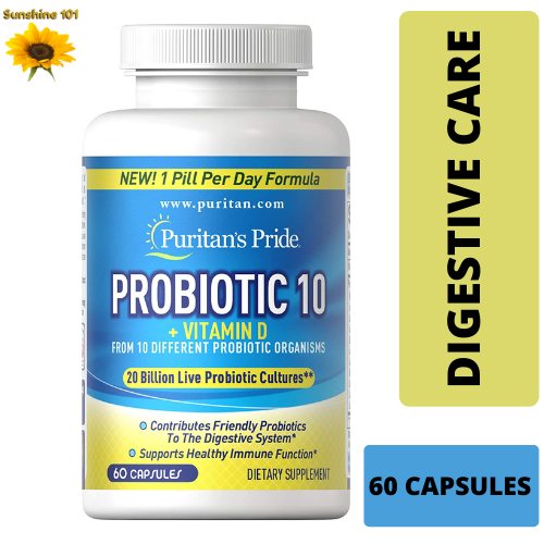 Puritan's pride Probiotic 10 +Vitamin D 60 capsules 100% GUARANTEED ...