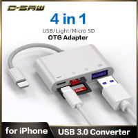 C-SAW 4 In 1แสงไฟต่อยูเอสบีอะแดปเตอร์OTG SD/TFการ์ดชุดเครื่องอ่านสำหรับiPhone 12 11 X XS 8/7 iPad USB 3.0สายเคเบิลOTG 8 Pinชาร์จพอร์ต