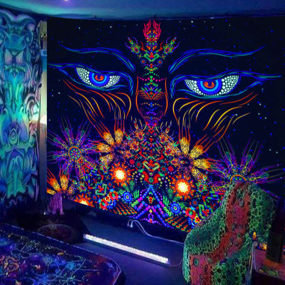 【cw】Fluorescent Tapestry European and American Black Light Hanging Cloth Poster Home Decoration Background Cloth Psychedelic Trippy