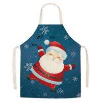 New Cartoon Christmas Snowman Pattern Linen Hand Wipe Waist Apron Home Decoration Kitchen Cleaning  Catering Delantal Camarero Aprons