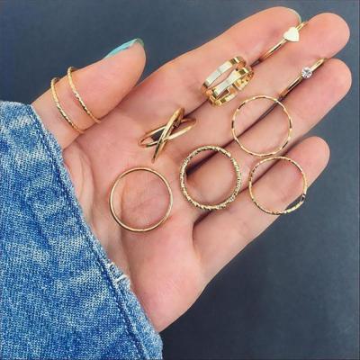 1set Bohemian Geometric Rings Set For Women Girls Vintage Simple Boho Heart Pearl Joint Thin Ring Set Female Rings Jewelry Adhesives Tape