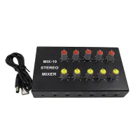 10Way Stereo Audio Signal Mixer Board Headphone Amplifiers Sound Mixing Distributor 3.5MM Aux 2 Input 10 Output