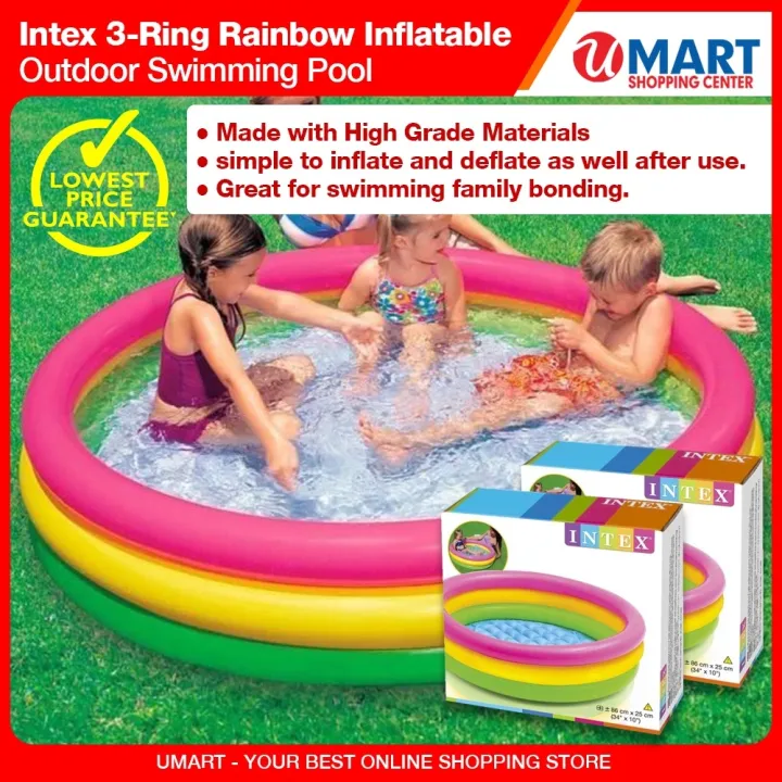 Intex 3-Ring Rainbow Inflatable Outdoor Swimming Pool | Lazada PH