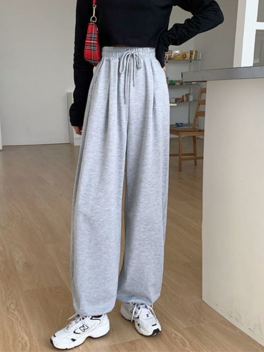 สีเทา-sweatpants-สำหรับผู้หญิง2022ฤดูใบไม้ร่วงใหม่-baggy-แฟชั่น-oversize-กางเกงกีฬากางเกงสีดำหญิง-joggers-streetwear