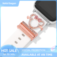 Nofui 1ชุดการตกแต่งสำหรับการตกแต่งสายคาด Apple Watch เครื่องรางการ์ตูน Hello Kitty สายนาฬิกาอเนกประสงค์ฝังเพชรเครื่องประดับหัวเข็มขัดตกแต่งอุปกรณ์สายรัดแหวนซิลิโคน