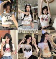 Queen?เสื้อครอป คอกลมแขนสั้น รัดรูป ลายการ์ตูนน่ารัก ไซซ์เล็ก(176)