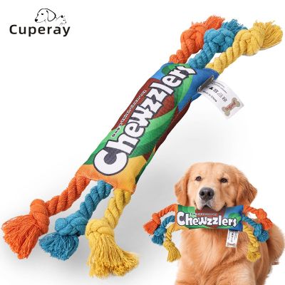 Dog Chew Toy Colorful Candy Shape with Rope Molar Bite Resistant Sound Puppy Cleaning Teeth Pet Playing Interactive Toy Supplies Toys