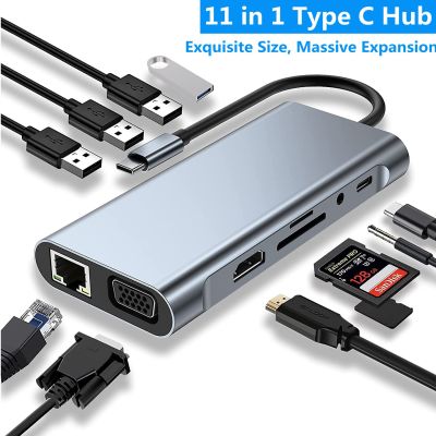 11-in-1 USB C Hub 3.0 Type C Dock Station Multiport Adapter with 4K HDMI RJ45 SD/TF VGA HDMI PD for Laptop MacBook iPad xiaomi USB Hubs