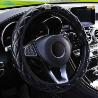 LEEPEE PU Leather Auto Accessories 37-38CM Diameter Steering Wheel Cover Car Interior Accessories Crystal Crown Steering Covers