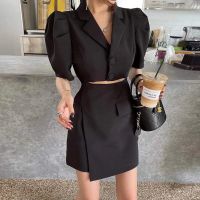 COD DSFGRDGHHHHH Hot-Selling Suit Dress Women 2022 Summer New Style Puff Short-Sleeved Navel-Exposed Waist Slimmer Look Hepburn Little Black