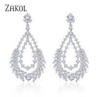 ZAKOL New Designer Leaf AAA Cubic Zirconia Big CZ Dangle Earrings for Elegant Women Bridal Wedding Party Jewelry FSEP2172