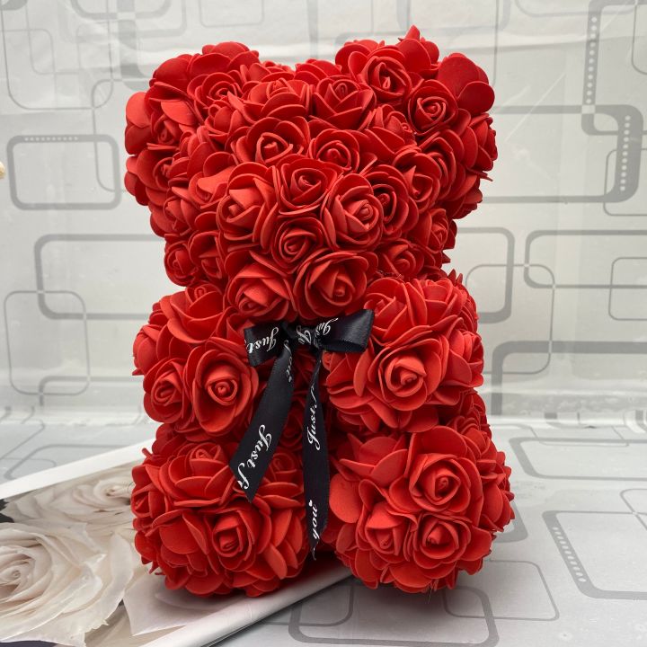 ของขวัญวันวาเลนไทน์ตุ๊กตาหมีดอกกุหลาบสีแดง25ซม-ดอกไม้ประดิษฐ์ของขวัญตกแต่งวันคริสต์มาสเทียมสำหรับผู้หญิงของขวัญวาเลนไทน์