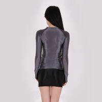 XCKNY Super Thin Glossy แน่นด้านบนแขนยาว Bottomed เสื้อยืดเซ็กซี่โปร่งใส Breathable Top เซ็กซี่แน่นสีทึบ Top