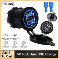 Baitao 4.8A ชาร์จไฟในรถแบบ Dual USB พอร์ตรถจักรยานยนต์ชาร์จกันน้ำชาร์จซ็อกเก็ต S plitter สำหรับ 12-24 โวลต์ยานพาหนะเรือทะเล