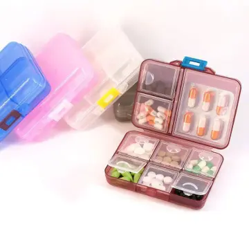 Pill Organizer - Portable - Plastic - Magnet - Gray - White - Pink