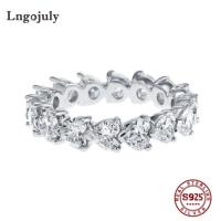 Luxury 100 925 Sterling Silver Heart Row Diamond High Carbon Diamond Bridal Rings Sparkling Wedding Party Silver Jewelry Gifts