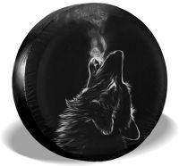 【CW】 Black 3D Wolf Spare Tire Cover Waterproof Dustproof Sun Wheel Tire Cover for Jeep Trailer RV SUV Vehicle Anime Tire Cover