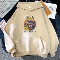 Live Fast Eat Trash Raccoon Hoodies Animal Cartoon Printing Sweatshirts Streetwear Kawaii Casual Harajuku Aesthetic Hooded Size XS-4XL